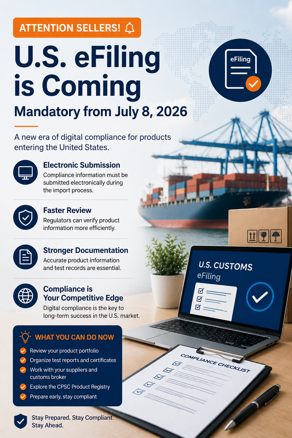 CPSC eFiling 2026 infographic explaining U.S. product compliance requirements for e-commerce sellers.